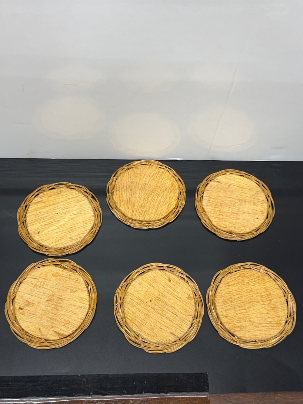 Handmade Woven Wood Coasters with Burnt Designs - Set of 6 - Natural Brown - Picture 2 of 2